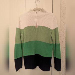 💚 Liz Claiborne 1X Vintage Sweater Cotton Rugby Colorblock Ribbed Quarter Zip